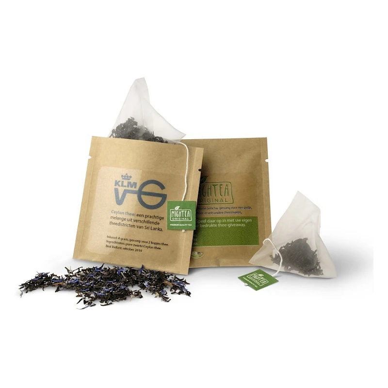 Teepussi logolla Tee Kraft Paperipussissa omalla logolla