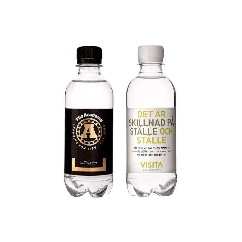 Vesipullo omalla etiketillä 0,33L