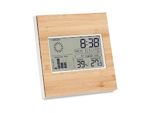 Sääasema bambusta omalla painatuksella