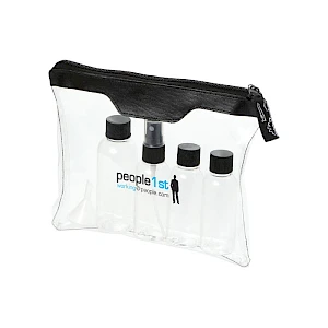 Läpinäkyvä toilettilaukku logolla