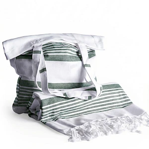 Hamampyyhe ja kassi vihreävalkoinen